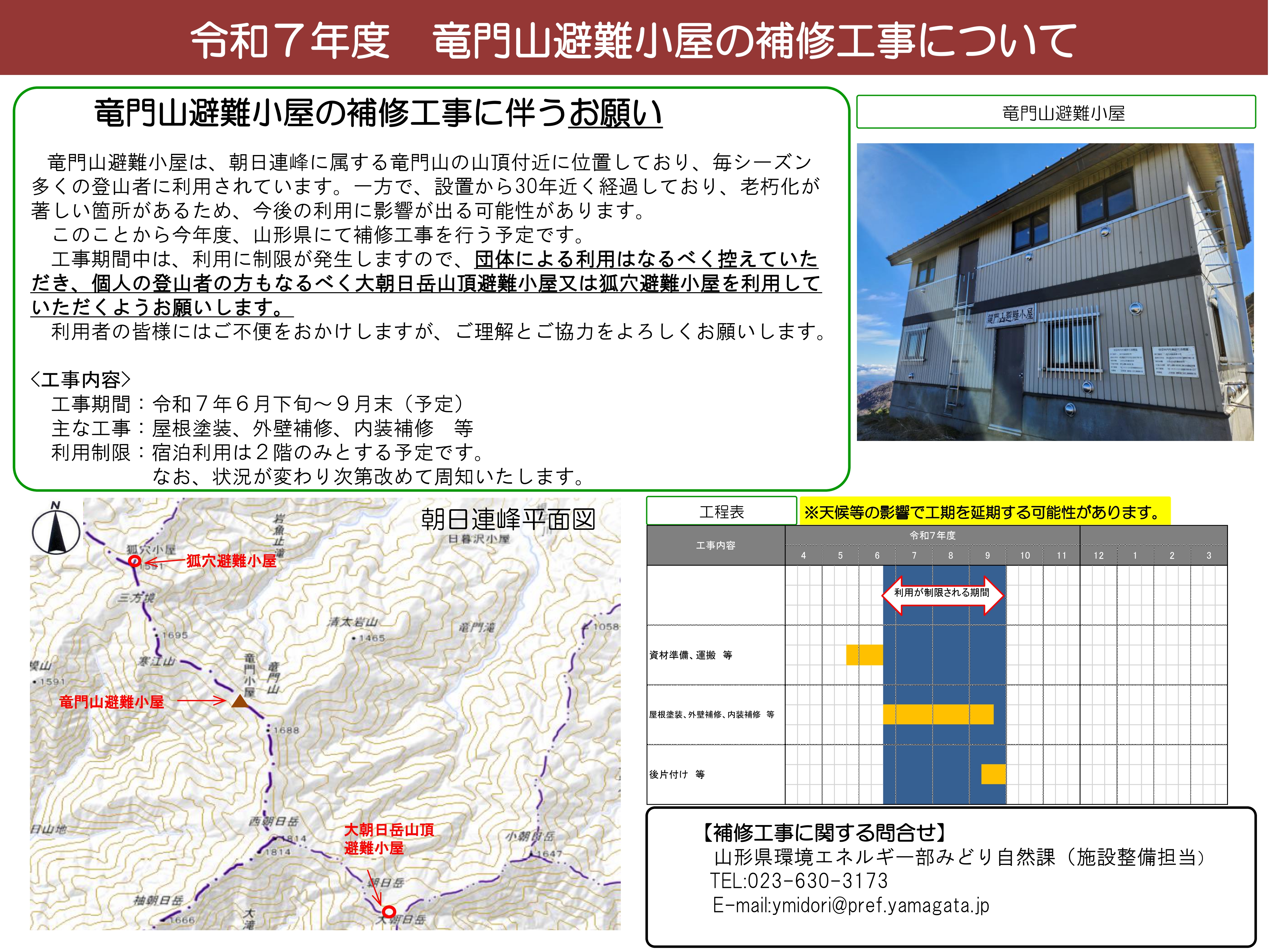 竜門山避難小屋補修