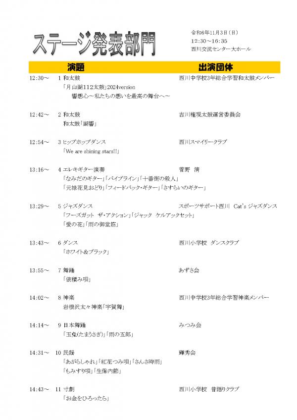 ステージ発表順１ページ目
