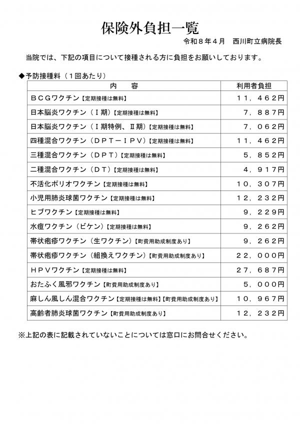 保険外負担一覧
