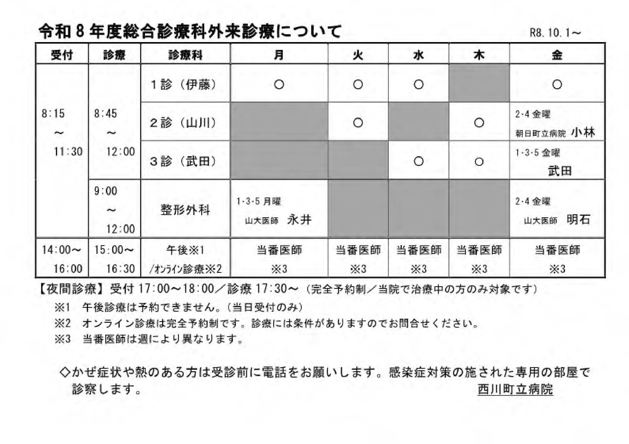 10月1日~診療体制表